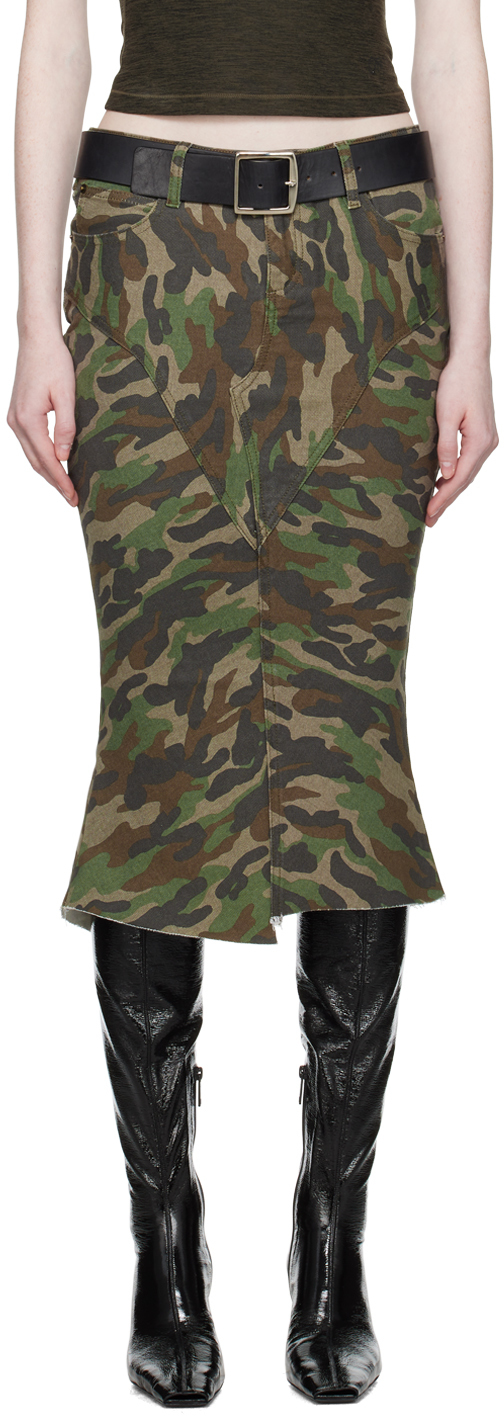 Fax Copy Express Khaki Fishtail Denim Midi Skirt In Camo