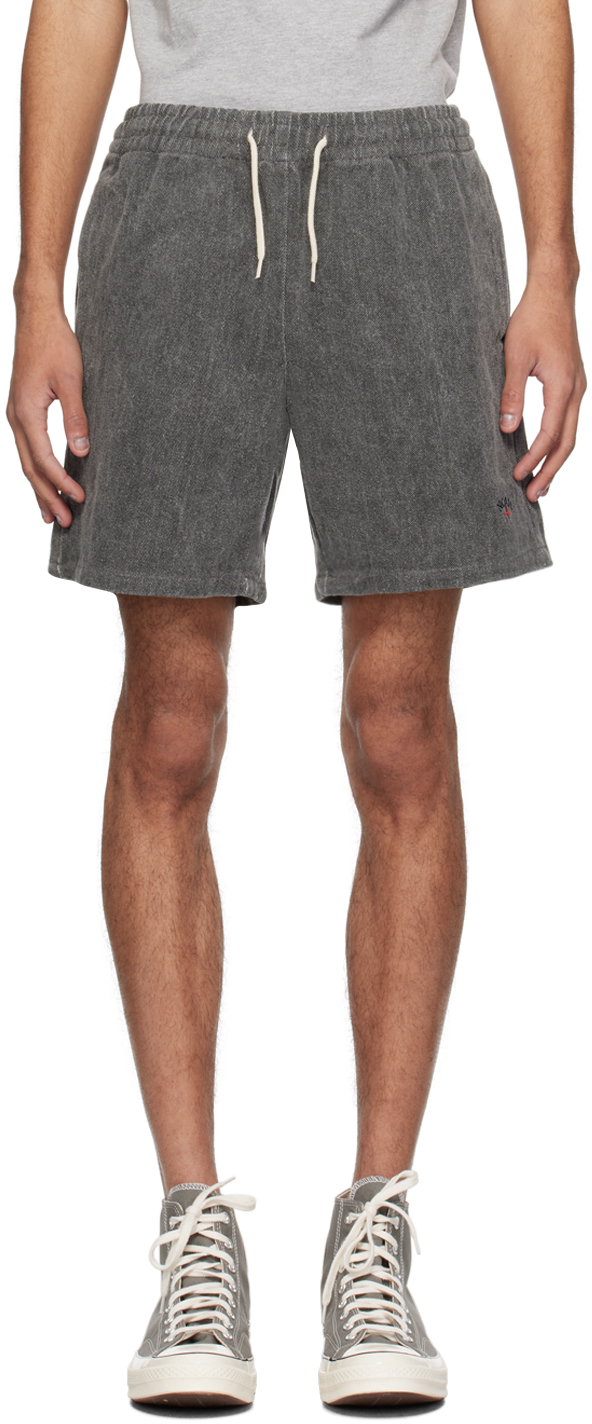 Gray Embroidered Shorts by Noah on Sale