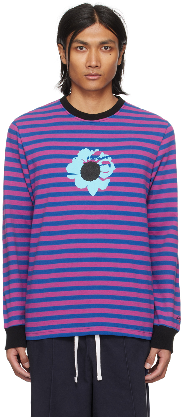 Noah Pink & Blue The Cure Striped Long Sleeve T-shirt In Pink/blue