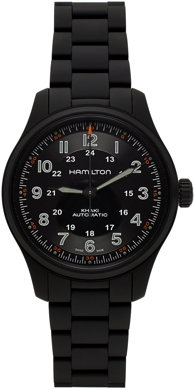 Hamilton Black Titanium Auto Watch In Black/black