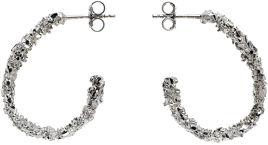 Veneda Carter Silver Vc003 Medium Open Hoop Earrings In Rhodium