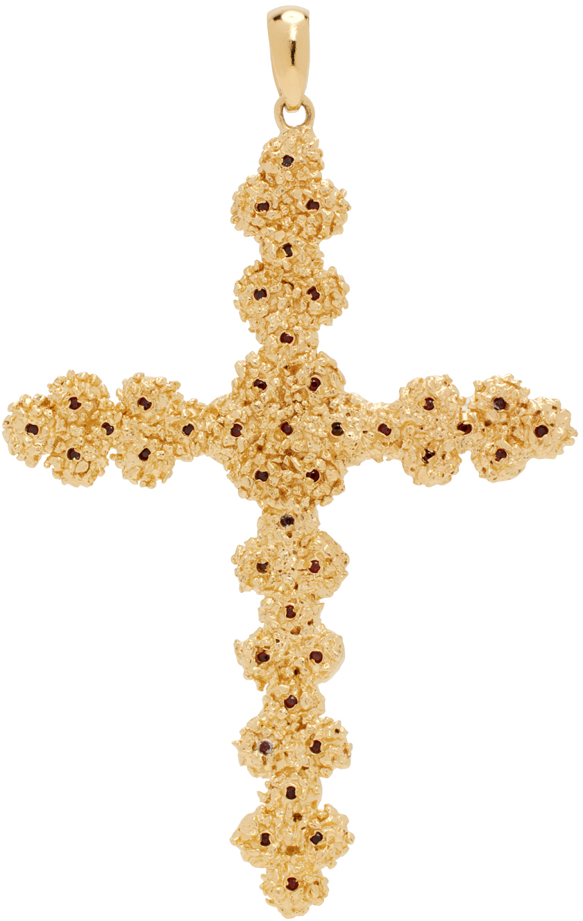 Gold VC043 Large Ruby Cross Pendant