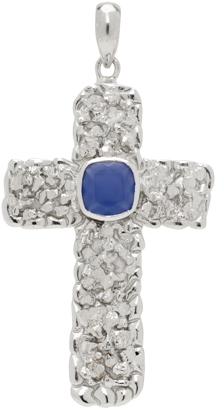 Veneda Carter Silver Vc050 Lapis Cross Pendant In Metallic
