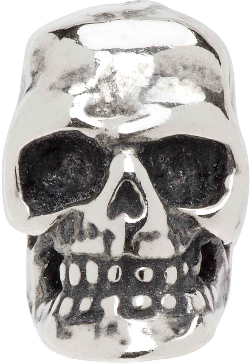 Emanuele Bicocchi Silver Skull Stud Single Earring In Metallic