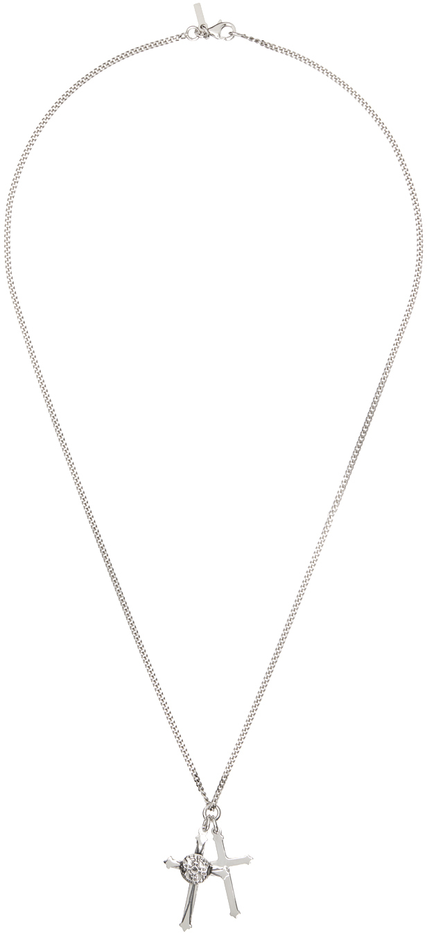 Emanuele Bicocchi Silver Large Double Cross Necklace In White