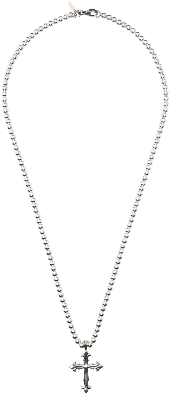 Shop Emanuele Bicocchi Silver Beaded Chain Fleury Cross Necklace In Sterling Silver