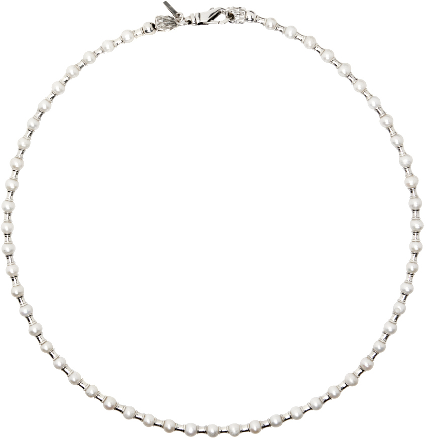 Emanuele Bicocchi White & Silver Pearl Spacers Necklace In Stelring Silver