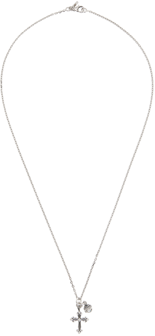 Shop Emanuele Bicocchi Silver Pearl & Cross Pendant Necklace In Sterling Silver