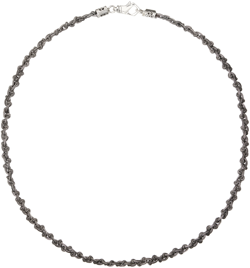 Emanuele Bicocchi Silver Braided Knot Necklace In Black