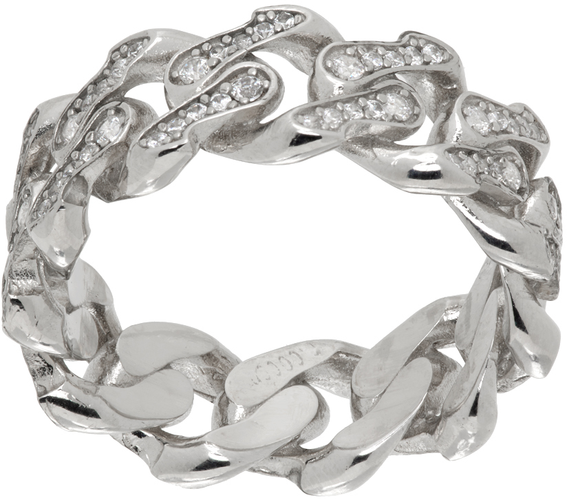 Emanuele Bicocchi Silver Crystal Chain Ring In Sterling Silver