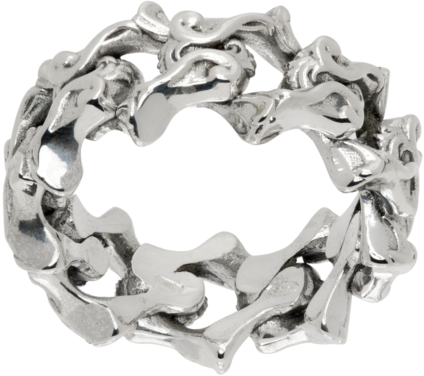 Shop Emanuele Bicocchi Silver Arabesque Chain Ring In Sterling Silver