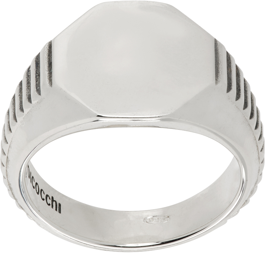 Emanuele Bicocchi Silver Ribbed Signet Ring In Sterling Silver