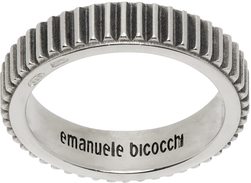 Emanuele Bicocchi Silver Striped Band Ring
