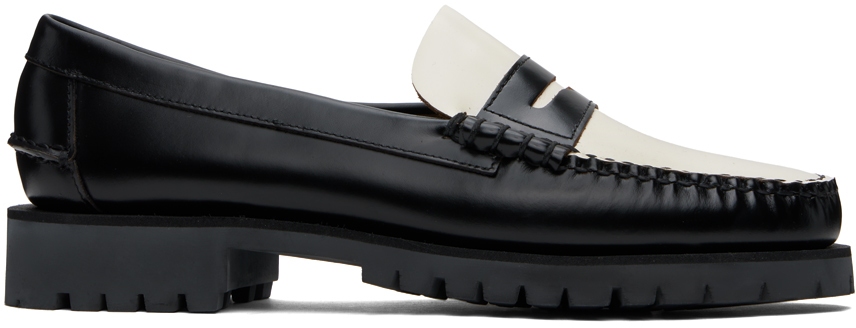 Shop Sebago Black & White Dan Lug Loafers In 987 Black-white - Bl