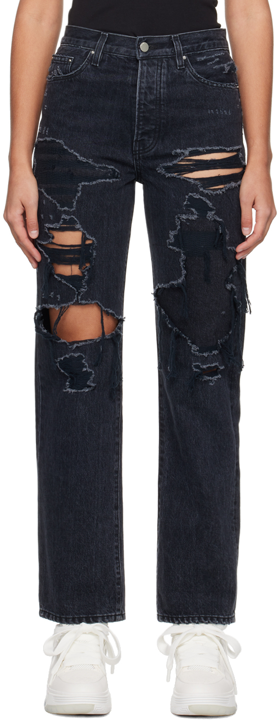 Amiri Black Distressed Jeans In Faded Black