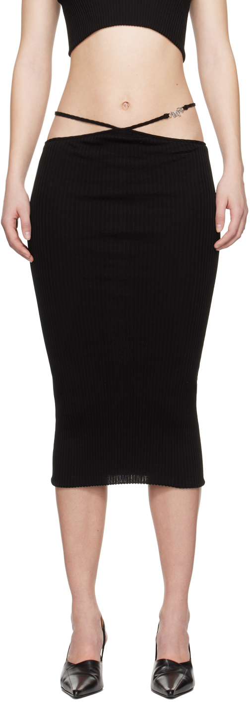 Black Staggered Midi Skirt