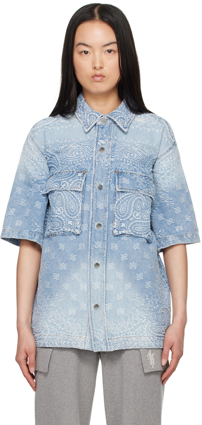 Amiri Blue Bandana Denim Shirt In Perfect Indigo
