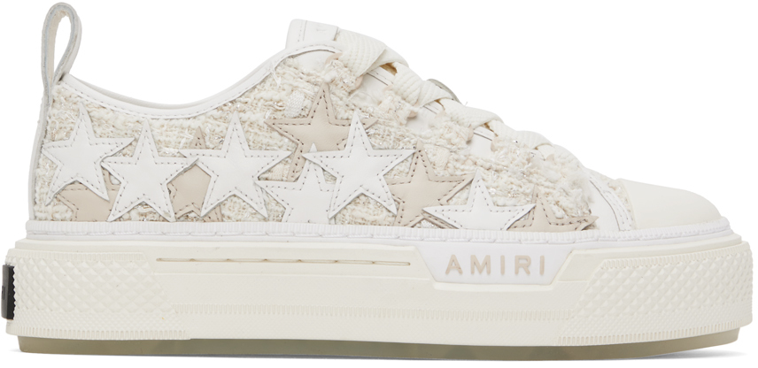 White & Beige Stars Court Low Sneakers
