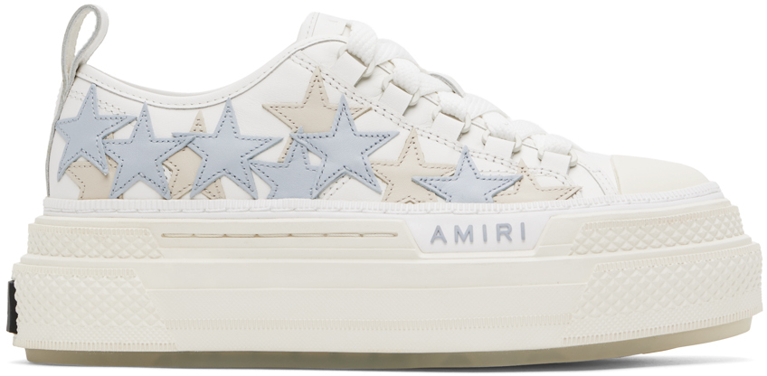Shop Amiri White & Blue Platform Stars Court Low Sneakers In Grey Blue