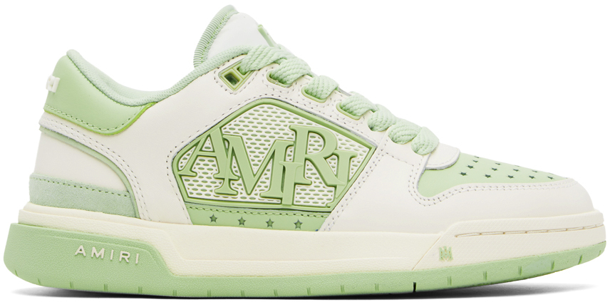 White & Green Classic Low Sneakers