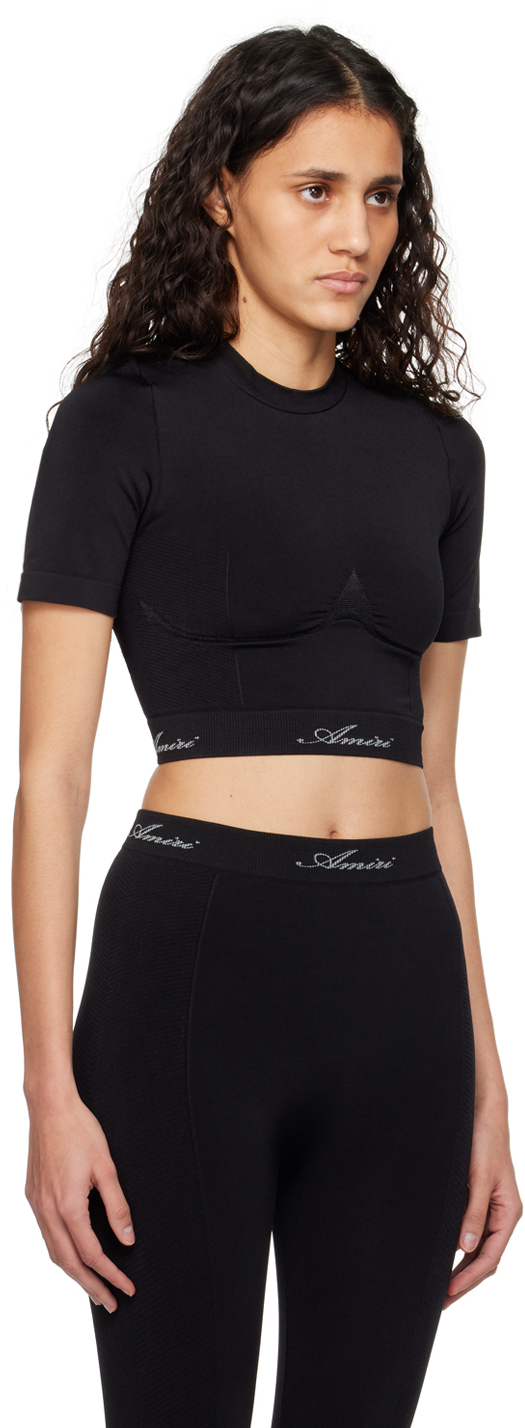 Amiri Logo Embroidered Seamless Crop Top In Black