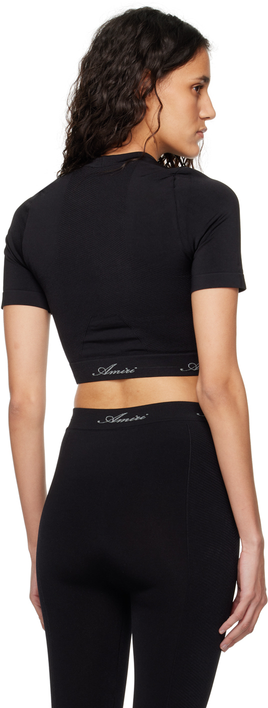 Amiri Logo Embroidered Seamless Crop Top In Black