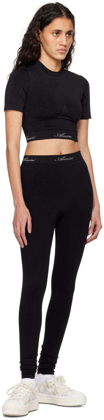 Amiri Logo Embroidered Seamless Crop Top In Black