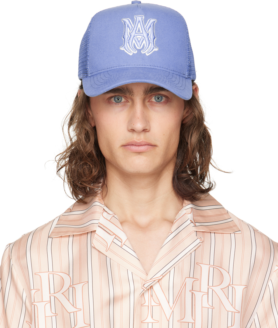 Amiri Logo-embroidered Cotton-canvas And Mesh Trucker Hat In Ashley Blue
