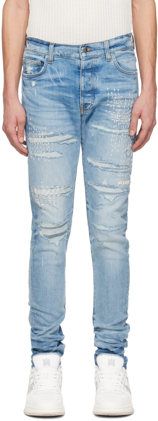 Indigo Boro Repair Jeans by AMIRI on Sale