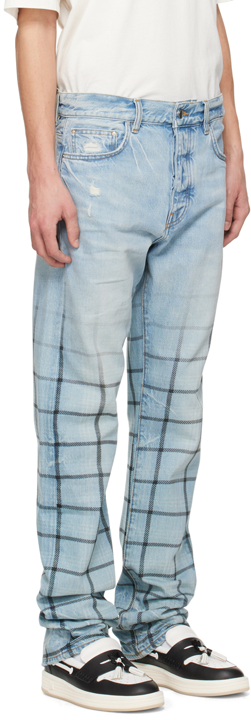 Amiri Blue Faded Out Plaid Jeans In Indigo Blue Plaid