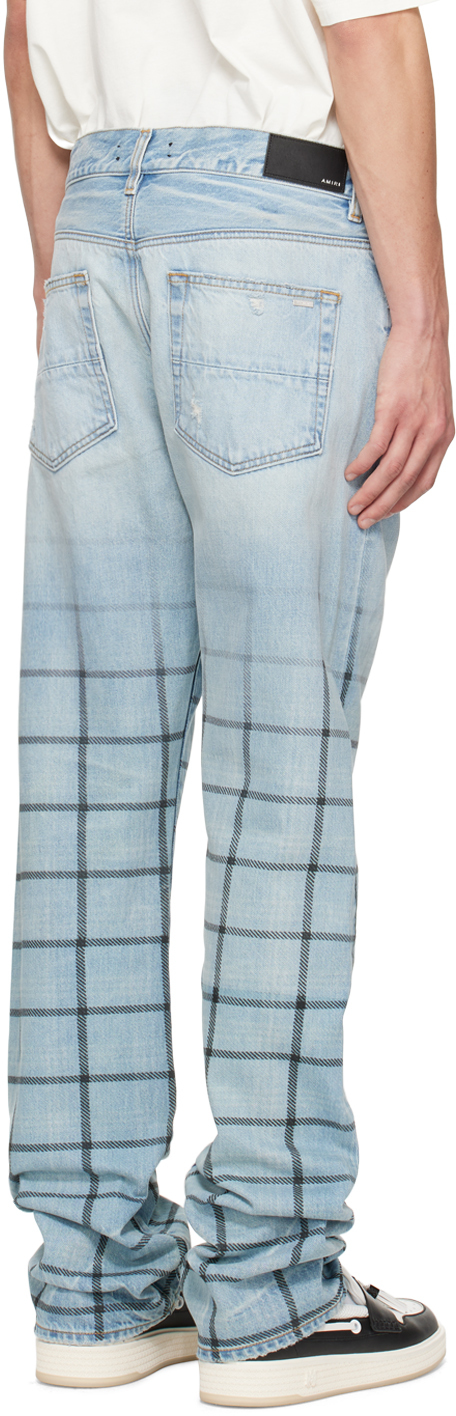 Amiri Blue Faded Out Plaid Jeans In Indigo Blue Plaid