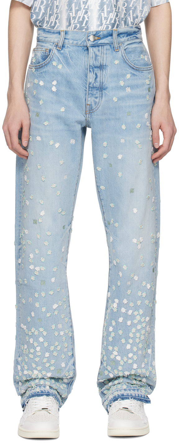 Shop Amiri Blue Floral Jeans In Perfect Indigo