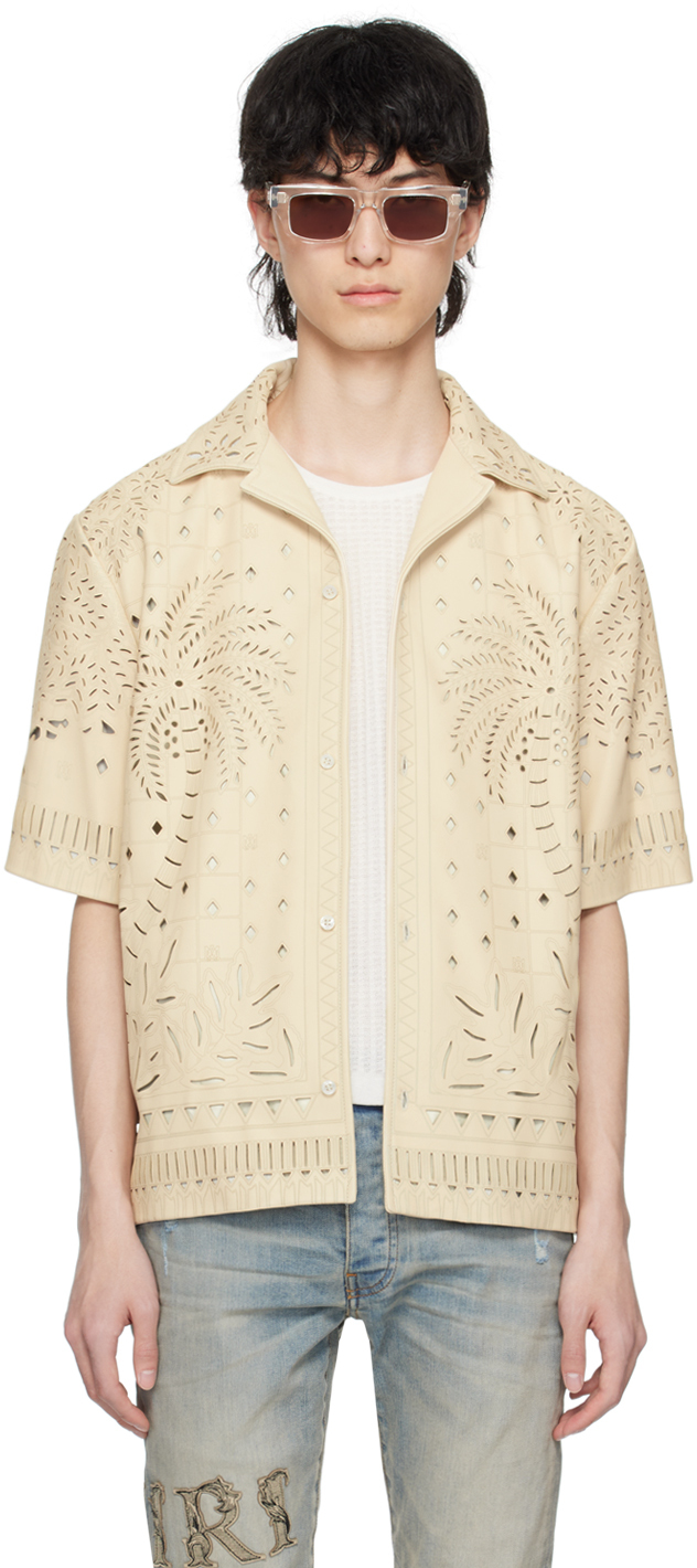 Shop Amiri Off-white Palm Tree Leather Shirt In Birch
