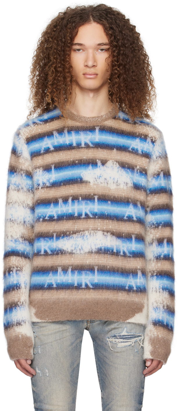 Blue & Brown Staggered Striped Sweater by AMIRI on Sale