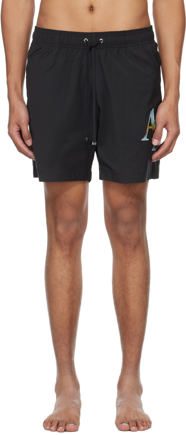 Black Staggered Chrome Swim Shorts