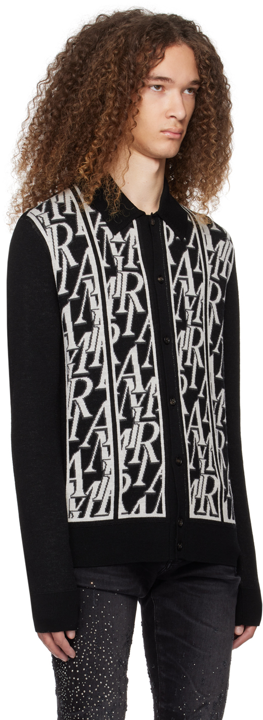 Amiri Lapel Long-sleeved Knitted Cardigan In Black