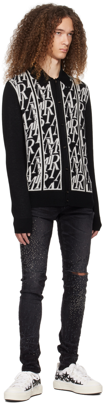Amiri Lapel Long-sleeved Knitted Cardigan In Black