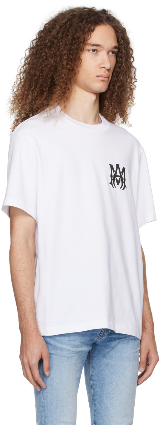 Amiri White Crewneck T-shirt With Logo Print On The Front And Logo Lettering On The Rear In Cotton Man In White