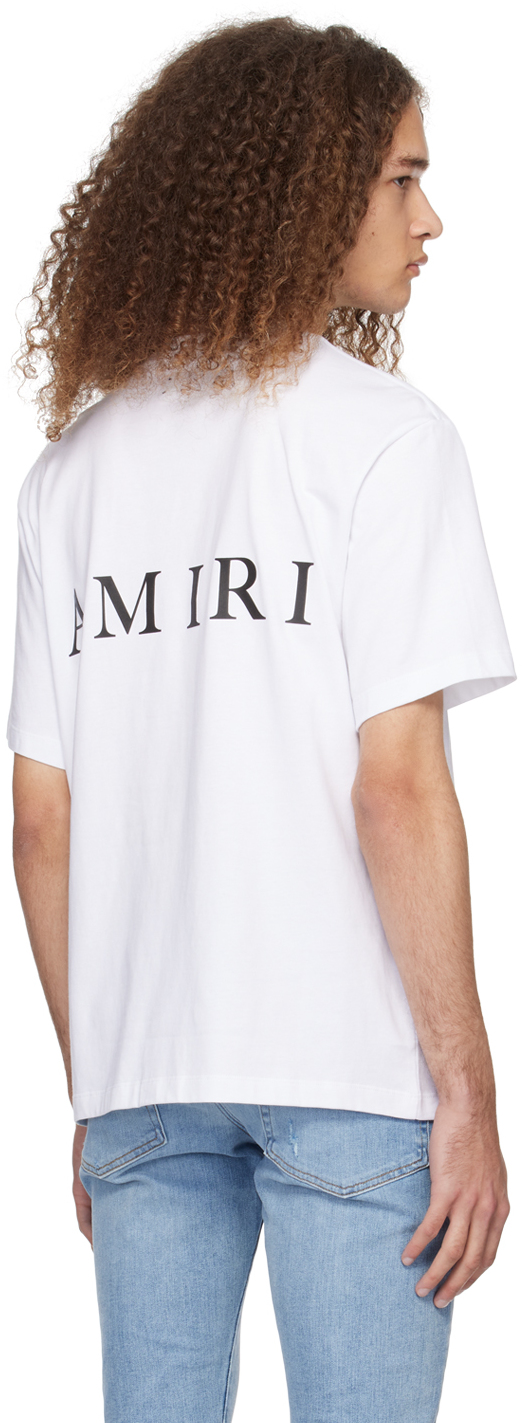Amiri White Crewneck T-shirt With Logo Print On The Front And Logo Lettering On The Rear In Cotton Man In White