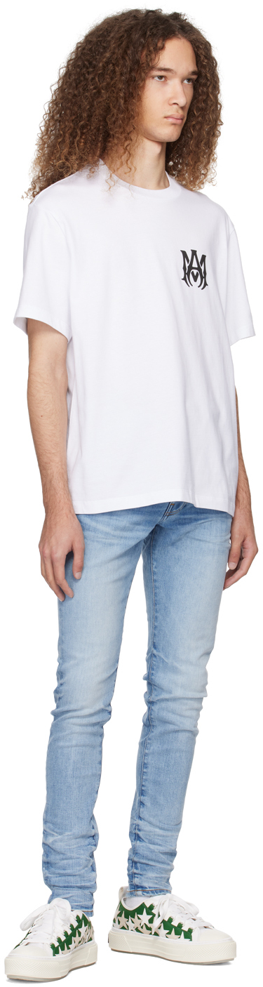 Amiri White Crewneck T-shirt With Logo Print On The Front And Logo Lettering On The Rear In Cotton Man In White