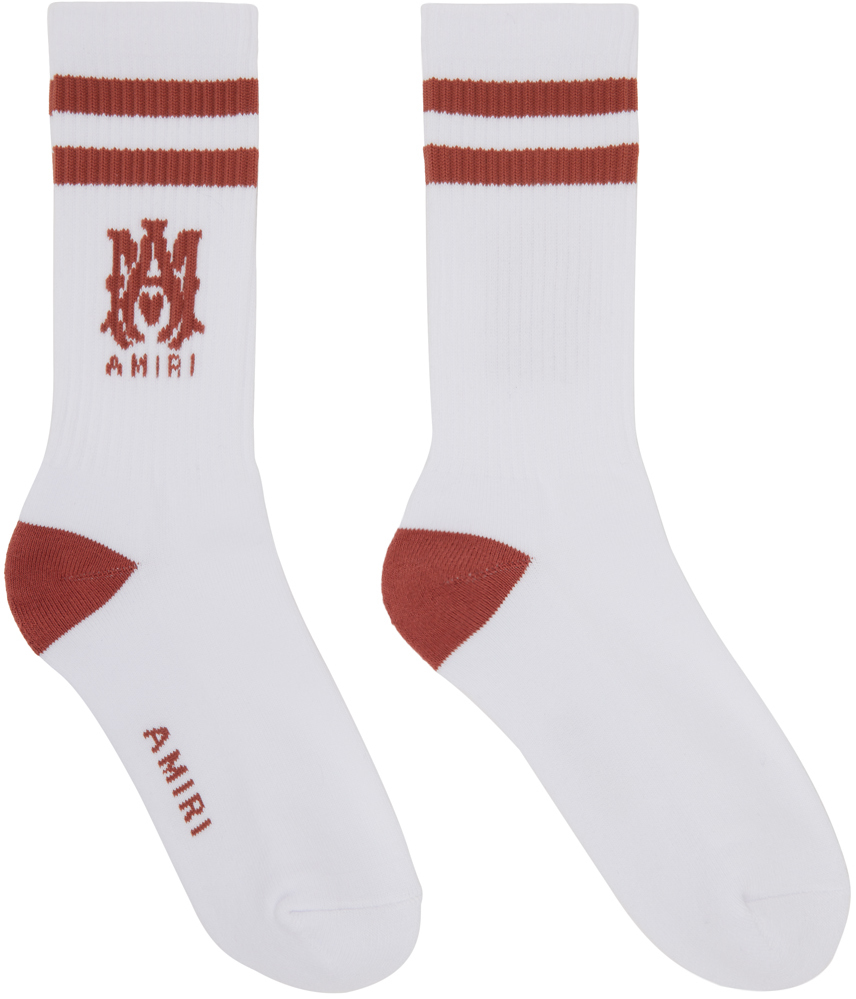 Amiri White Ma Stripe Socks In White Cork