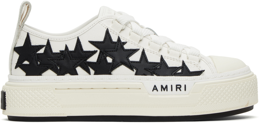 White & Black Stars Court Low Sneakers