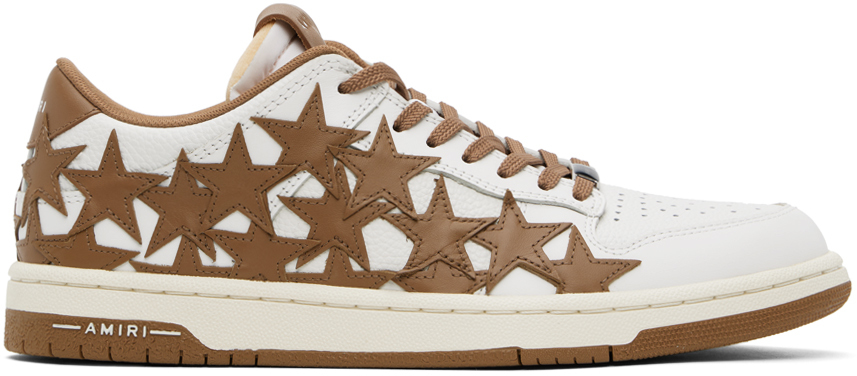 White & Brown Stars Low Sneakers