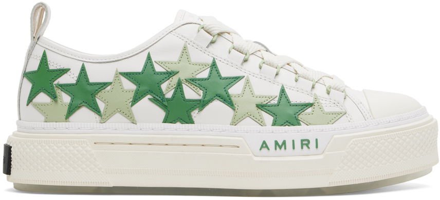 White & Green Stars Court Low Sneakers