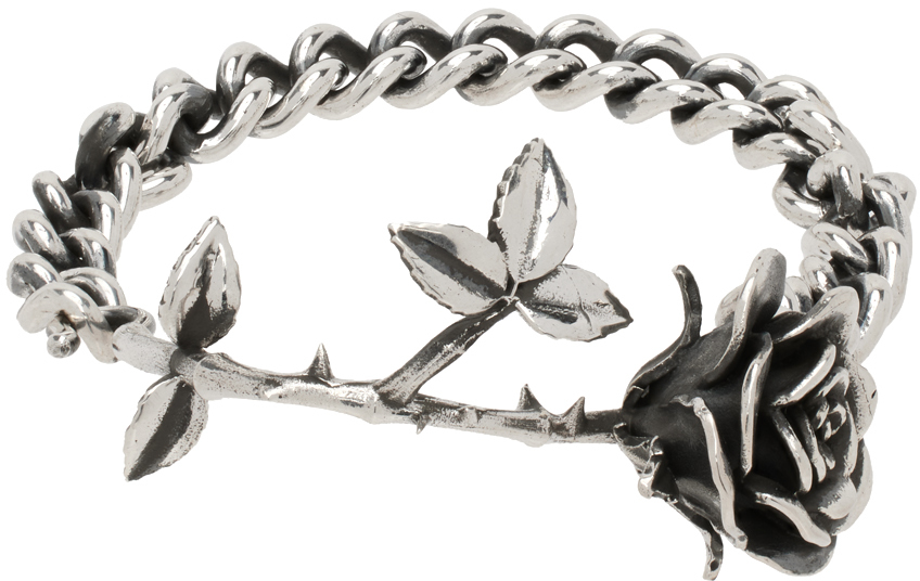 Silver Rose & Chain Bracelet