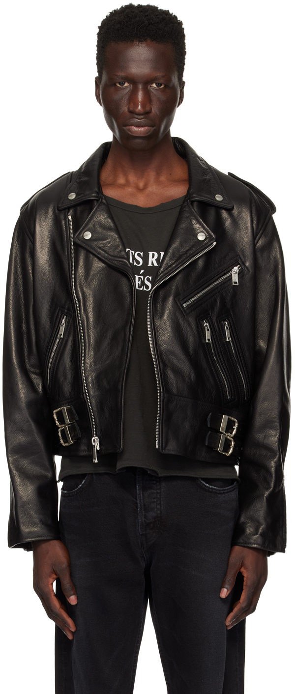 Black Rose Buckle Leather Jacket