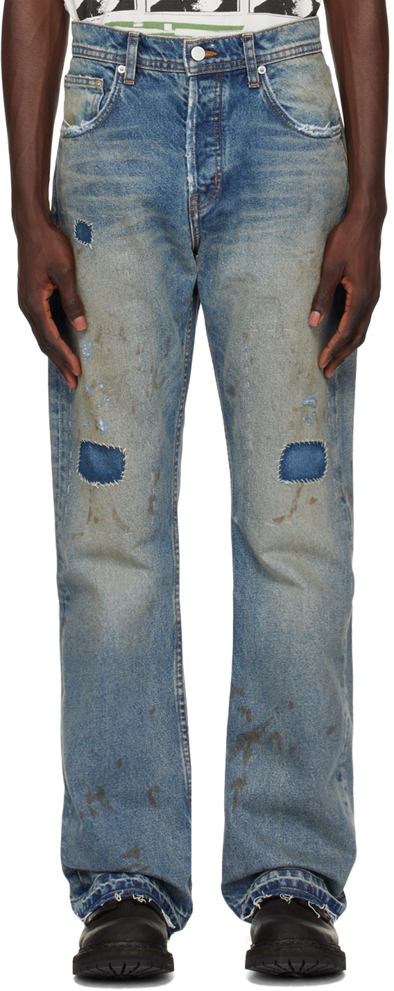 Shop Enfants Riches Deprimes Blue Hit & Run Flare Jeans In Dirty Medium Blue