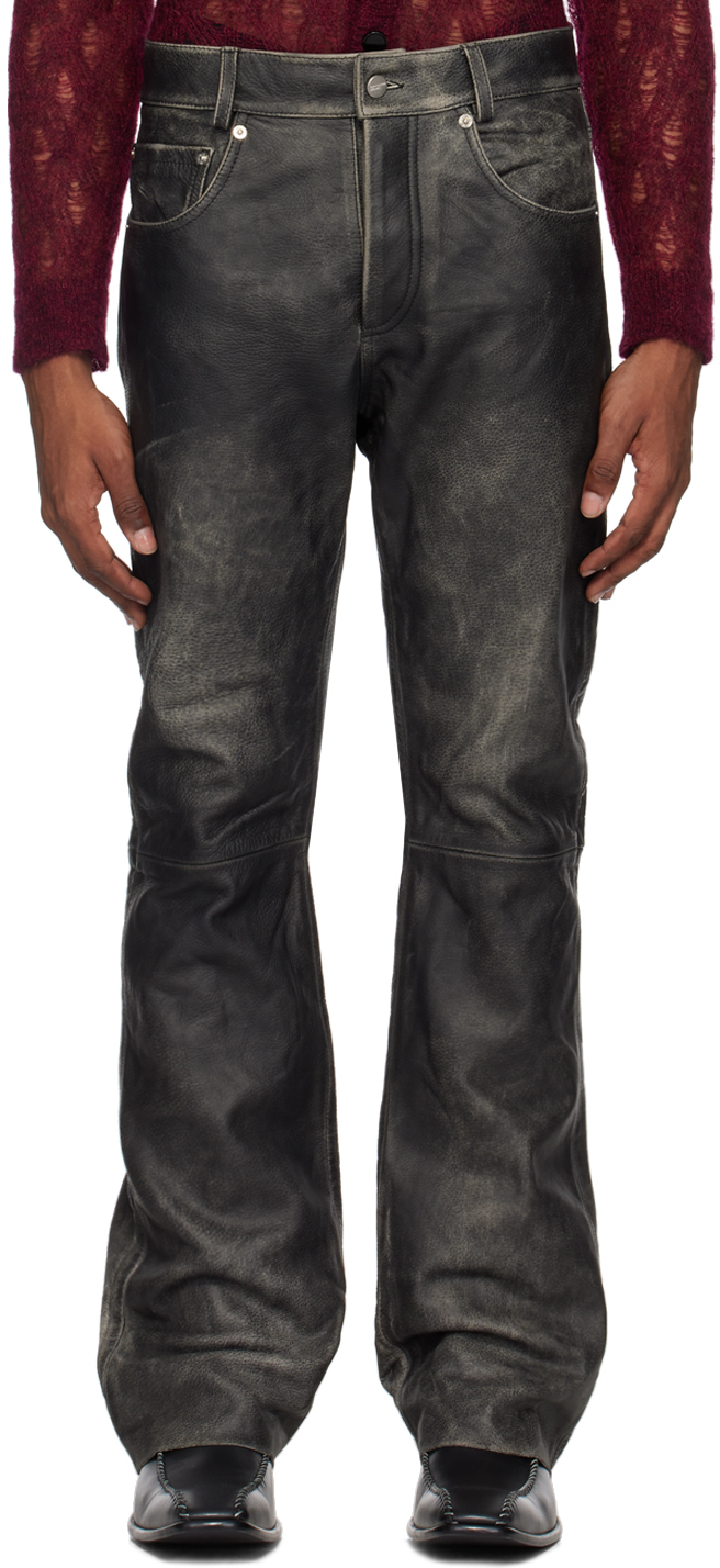 Black Repaired Leather Pants