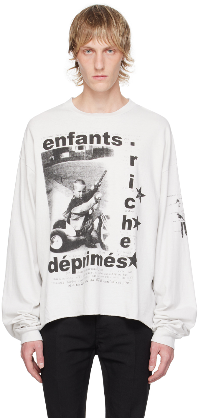 Enfants Riches Deprimes Gray 'my Underground/tricycle' Long Sleeve T-shirt In Faded White