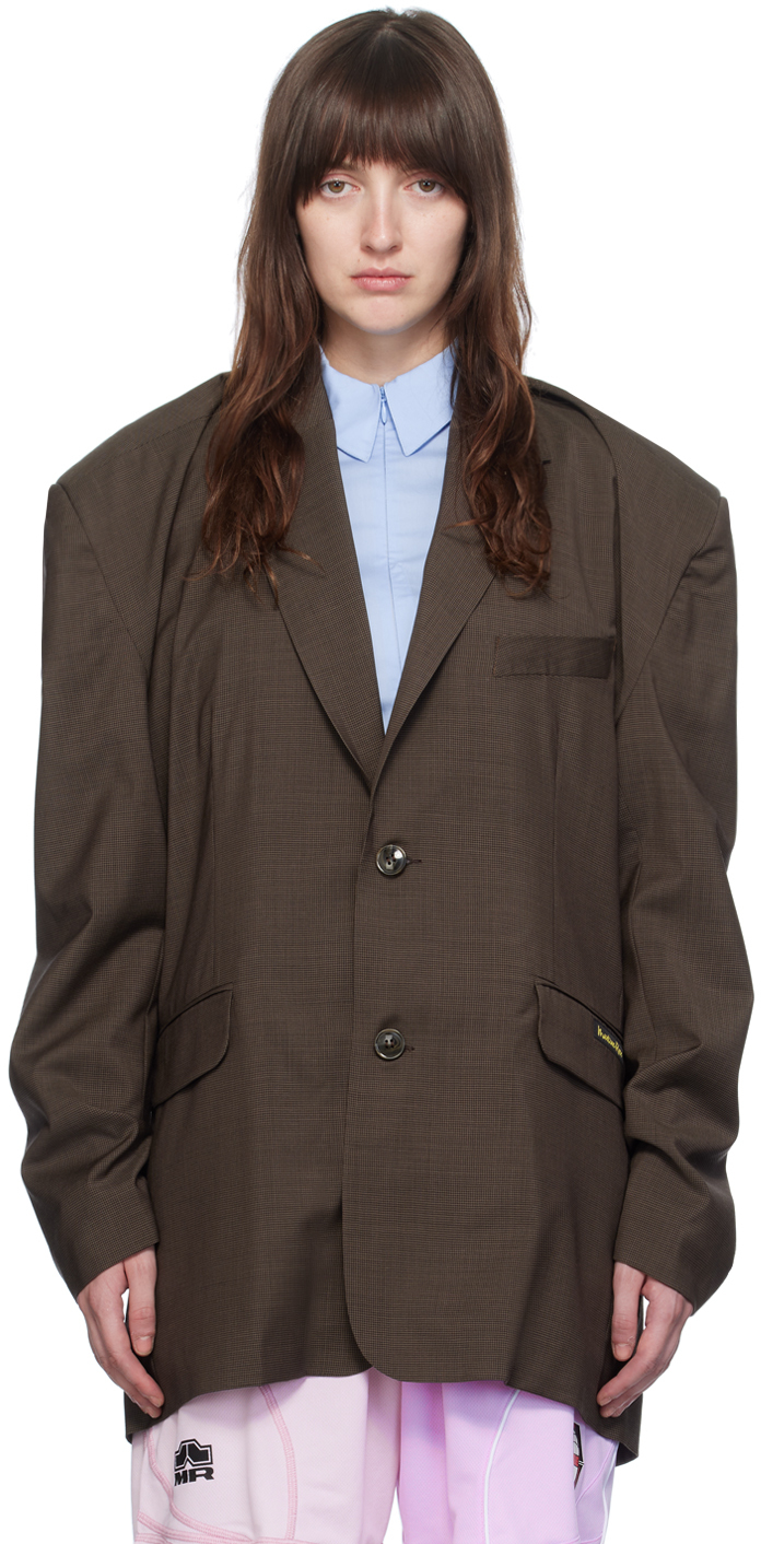 Shop Martine Rose Brown Rider Blazer In Brown Houndstooth